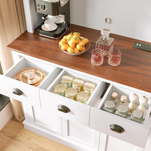 Image of MU 71 inch Kitchen Pantry Cabinet with Charging Station, Tall Pantry Hutch with Drawers, Countertop & Microwave Shelf, Food Storage Cabinet for Dining Room & Coffee Bar, White