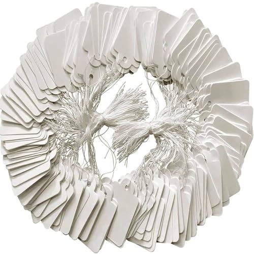 Image of DIY Crafts White Price Display Tags with String for Jewelry, Clothing Tie Label Paper Tag for Jewellery Retail Shops Watch Kitchen Clothes Content Label, Goods Price Tag (Pack of 100 Pcs)