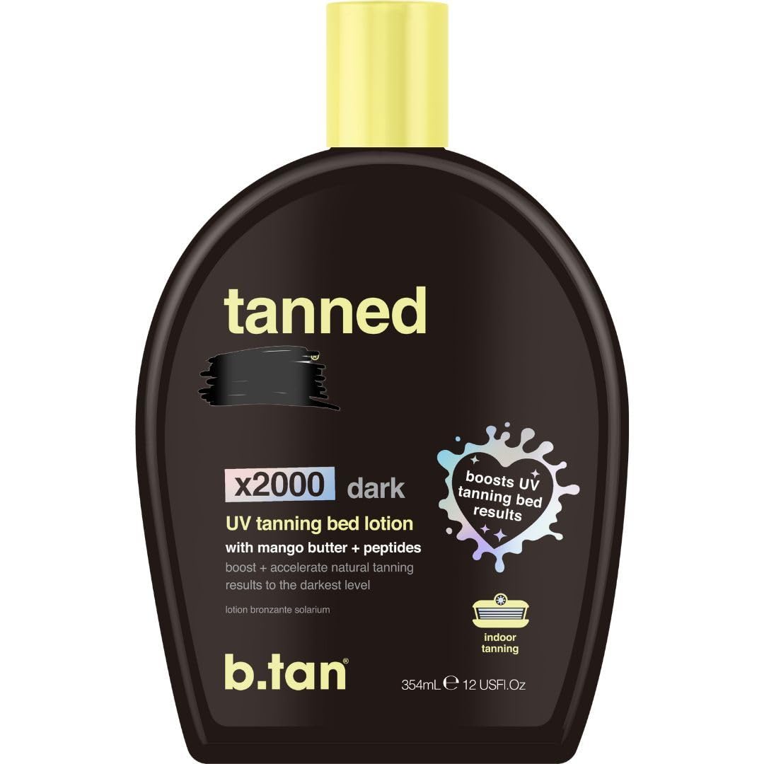 b.tan UV Tanning Bed Lotion | Darkest Tanning Lotion - Tinted, Indoor Outdoor Tan Bronzer Accelerator, Best Browning Body Tan Extender, No Sun Protection, 12 Fl Oz