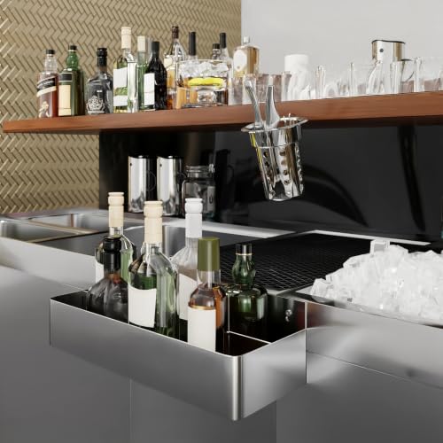 Image of AmGood 22 in. Abreast Double-Tier Stainless Steel Speed Rail Rack for Bars, Restaurants, Nightclubs, and Home Bars - Liquor Bottle Storage & Organization
