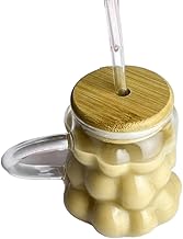 Glass Bubble Mug with Wooden Lid and Straw, Heat-Resistant Borosilicate Design