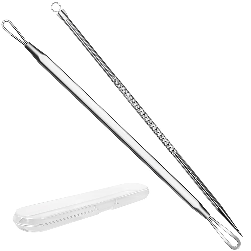 Stainless Steel Blackhead Remover, Pimple Extractor, Pimple Popper, Comedone Extractor, Surgical Grade Acne Treatment Tool, 3rd Generation Blemish Removal Kit for Face, Nose, T-Zone, 2Pcs