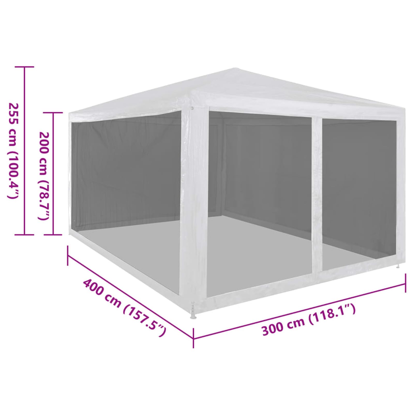 Partyzelt mit 4 Mesh-Seitenwänden, Party Deko, Festzelt, Pavillon, Garden Decoration, Canopy Tent, Lagerzelt, Gartenpavillon, 4 x 3 m