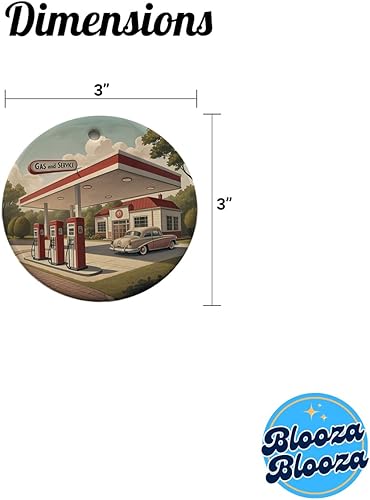 Miniatura 5 de Retro Americana 1950's Gas Station Convenience Store 2025 Round Ceramic Holiday Christmas Tree Ornament
