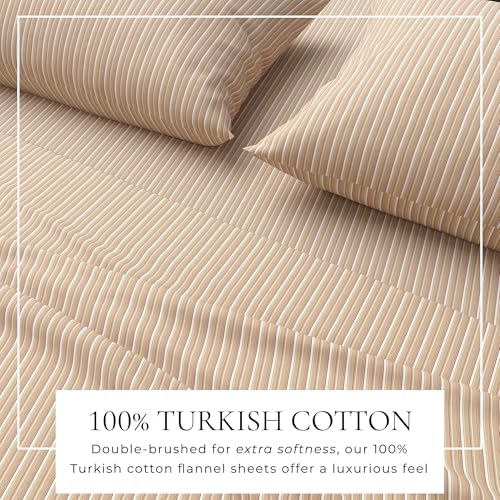 Great Bay Home Flannel Sheets Queen Size - 100% Turkish Cotton, Double-Brushed, Plaid and Stripe Bed Sheet Set - Ultra-Soft, Cozy, 4-Piece Bedding Set (Tonal Stripe) - Thumbnail 2