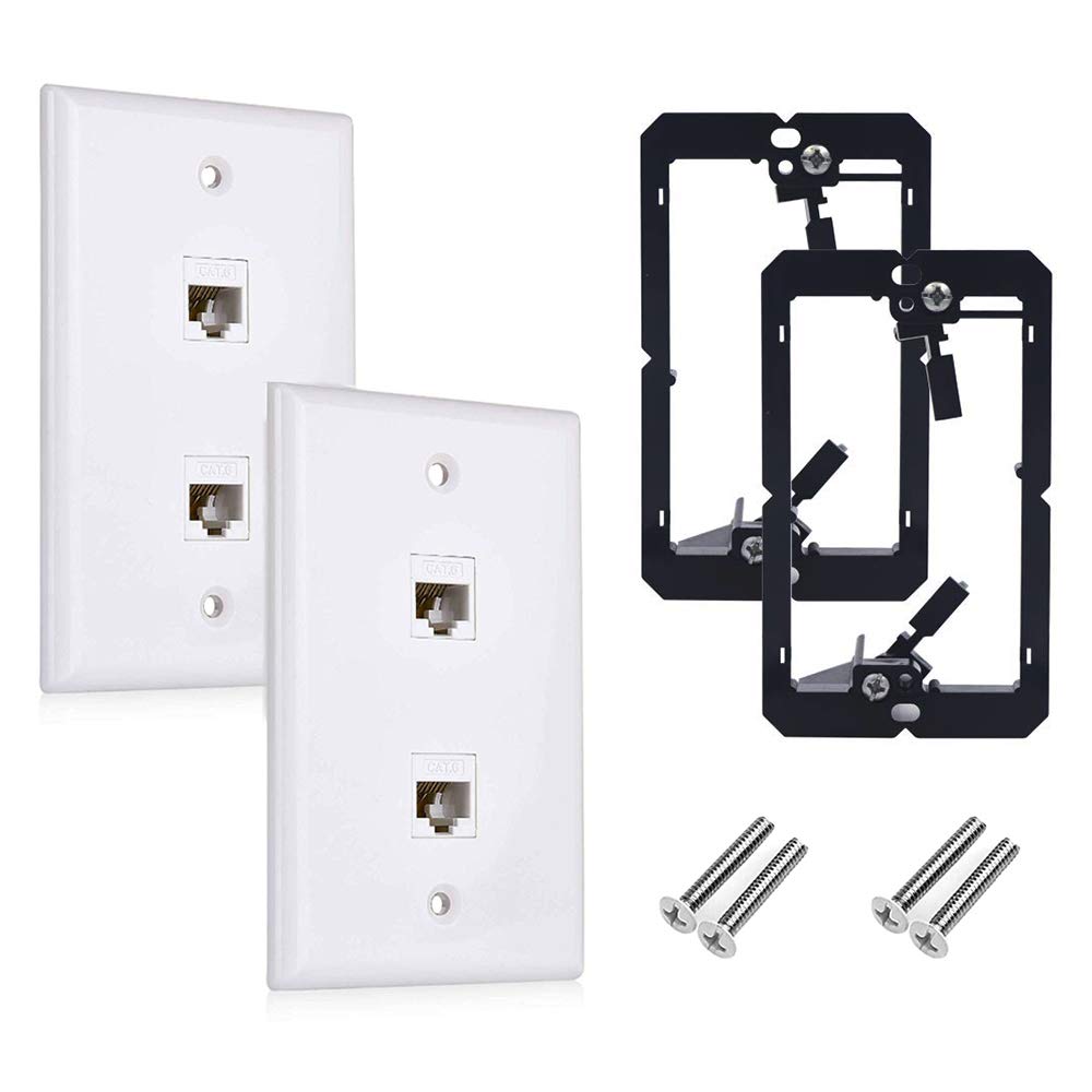 CAT.6 RJ45 Ethernet Wall Plate, OZXNO 2-Pack RJ45 Female to Female Keystone Jack Wallplate Removable Cat6 Inline Coupler Faceplate with Low Voltage Mounting Bracket Device (2 Port)