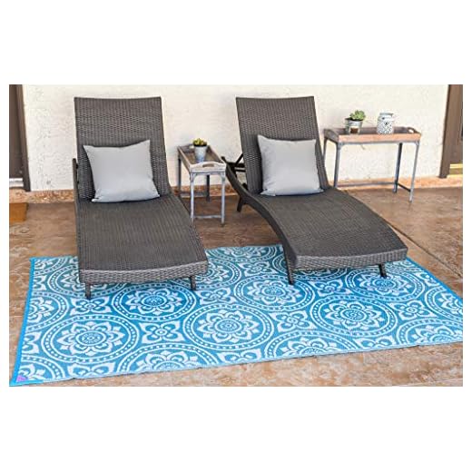 Stylish Camping 258103 Outdoor Mat – Virgin Polypropylene-Easy to Clean – Perfect for Picnics, Cookouts, Camping, The Beach, and Patio, 8'x10', Turquoise/White
