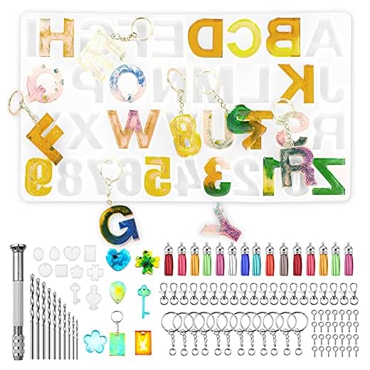 Moldes de silicone para fundição de 194 peças, moldes de resina com número de letras, conjunto de ferramentas, moldes de joias de resina para chaveiro faça você mesmo, número de casa