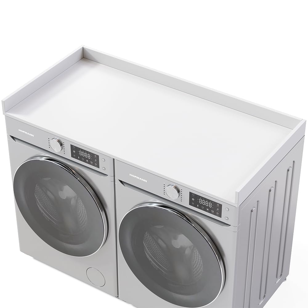 OfficeSimpli Washer Dryer Countertop w Non-Slip Pads, Made in USA, Laundry Room Wood Topper, Washer Dryer Cover for Top, Laundry Guard, Laundry Countertop, Laminate Finish, (Glacier White), Large