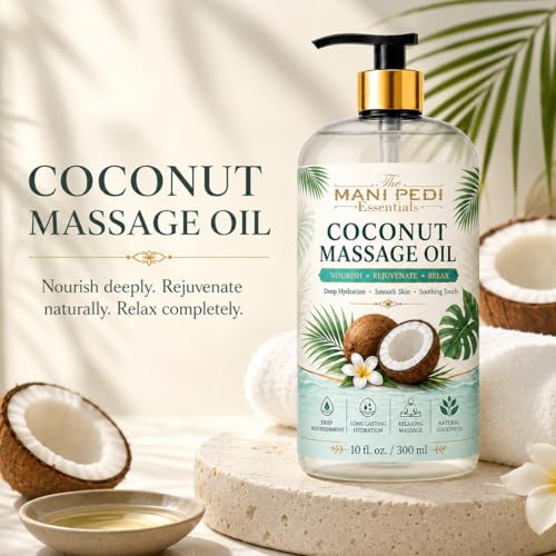 Image of TMPE Coconut Massage Oil for Body Massage, Lightweight Moisturizing Body Oil, Spa Massage Oil for Dry Skin, Relaxing Routine and Daily Body Care-300ml