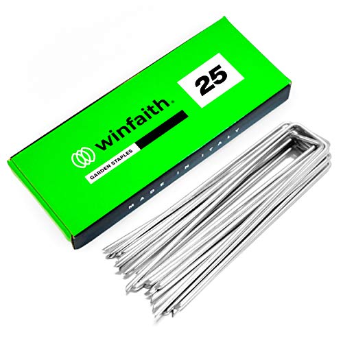 WINFAITH - Grapas Malla Antihierbas en Acero Galvanizado a Prueba de Oxido, Grapas Cesped Artificial para Jardín, Huerto, Invernadero (25 Unidades)
