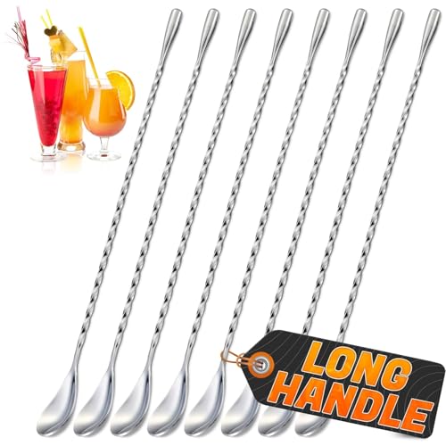 8 Pcs Bar Spoons Set 12 Long Twisted Spiral 304 Stainless Steel