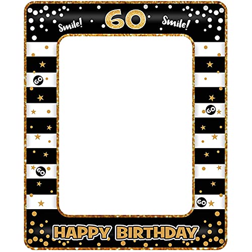 60th Birthday Photo Booth Props Black Gold Inflatable Selfie Frame Picture Frame Giant Inflatable Party Photo Booth Frame for 60th Birthday Party Decorations Supplies Men Women Favor Gift