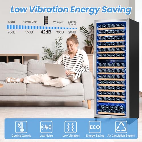 180 Bottles Wine Fridge 24 Inch Dual Zone Wine Cooler Refrigerator Freestanding Wine Refrigerator with Glass Door and Safety Lock, Large Wine Cellar for Home, Office, Kitchen