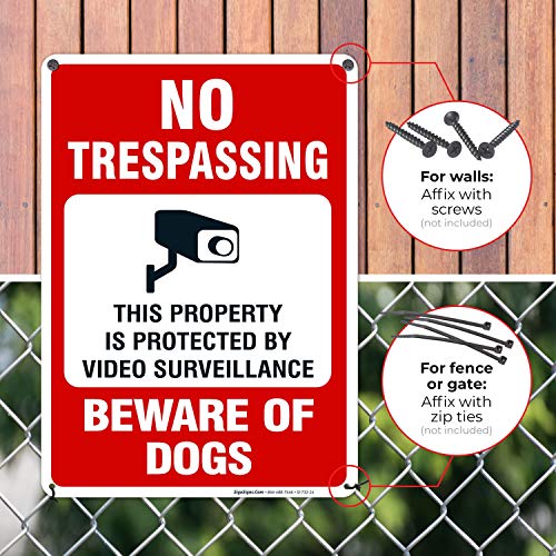 Beware Of Dog Sign, No Trespassing Sign, Video Surveillance Sign, 10X14 Inches, Rust Free .040 Aluminum, Fade Resistant, Made In Usa By Sigo Signs #TOP3