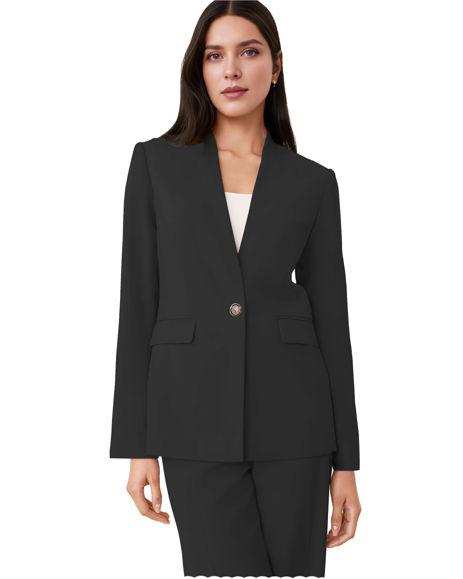 Womens 2 Piece Suit Stand-Up Suit for Women Business Collarless Blazer Pants Set Professional Casual Pants Suits