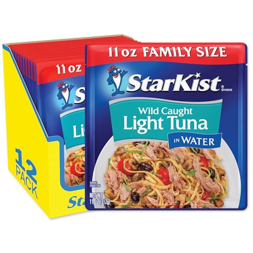Image of StarKist Wild Caught Light Tuna in Water, 11oz Pouch, 12-Pack | 19g Protein Per Serving, Ready to Eat, Shelf Stable Seafood, Gluten Free, Soy Free, No Draining for Salads and Sandwiches
