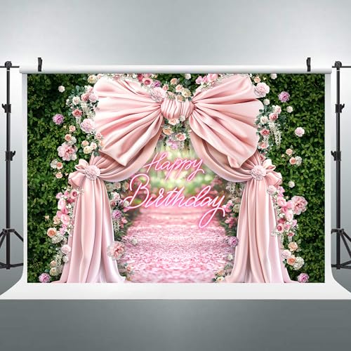 Fondo fotográfico Riyidecor 7Wx5H ft rosa con hojas y flores miniatura 4