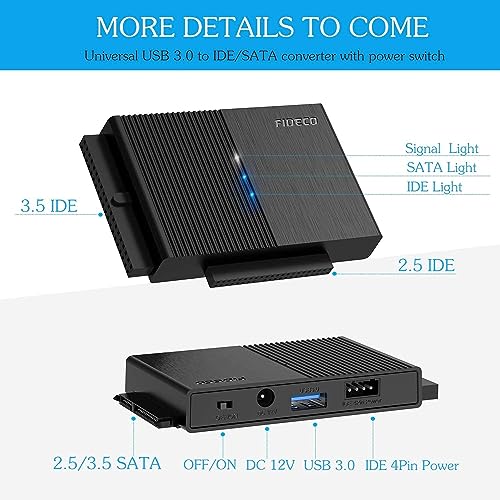Image of FIDECO USB 3.0 to SATA or IDE Adapter, Hard Drive Adapter Cable Universal for 2.5 /3.5 inch SATA HDD /SSD & IDE HDD with 12V /2A Power Adapter