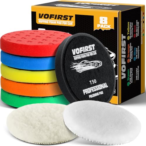 8 Pcs Buffing Polishing Pads 6 Inch Polishing Pads Car Compound Buffing Sponge Pads and Woolen Pads Cutting Polishing Pad Kit for Car Buffer Boat Compounding Polisher & Waxing