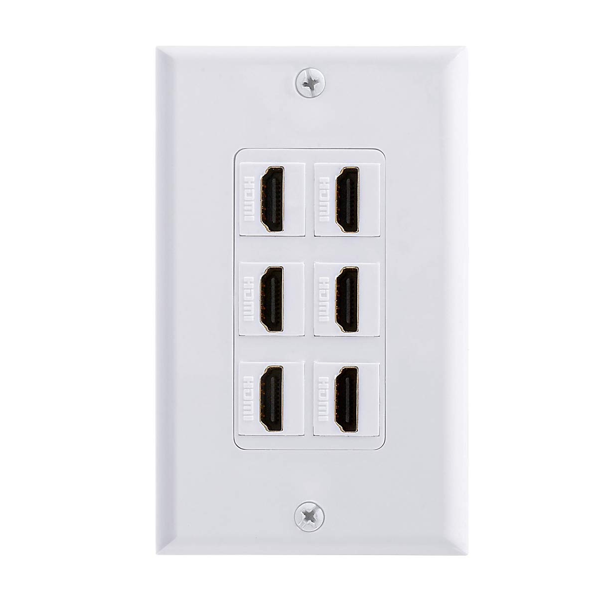 TENINYU HDMI Wall Plate 6 Port, HDMI Socket Plug Insert Jack Outlet Panel Mount Support 4K 60Hz HDR 1080P 3D Ethernet Built in High Speed Cable Extension Coupler for Projector & Home Theater (6 Port)