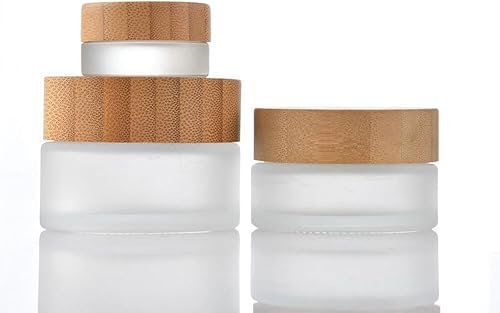 Miniatura 7 de Botella de vidrio esmerilado de 3.4 fl oz con tapa de bambú – Recipiente vacío recargable para cosméticos para loción facial, crema, maquillaje,