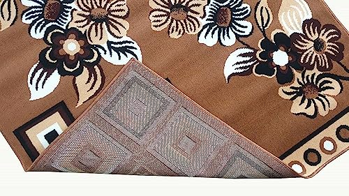 Image of Floral Design Acrylic Polyester Carpet for Living Room 5X7 Feet Color Gold(150X210Cm), Large Rectangle