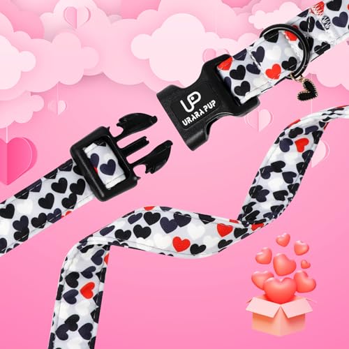 Image of Valentine's Dog Collar, UP URARA PUP Love Heart Adjustable Pet Collar with Bowknot Charm, Daily Dog Accessories for Small Medium Large Dogs