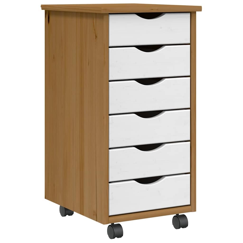 Rollschrank mit Schubladen Moss Honigbraun Massivholz Kiefer, Büroorganisation mit flexiblen Rollen und Griffmulden, Aktenschrank für Dokumente, vielseitiger Beistellschrank