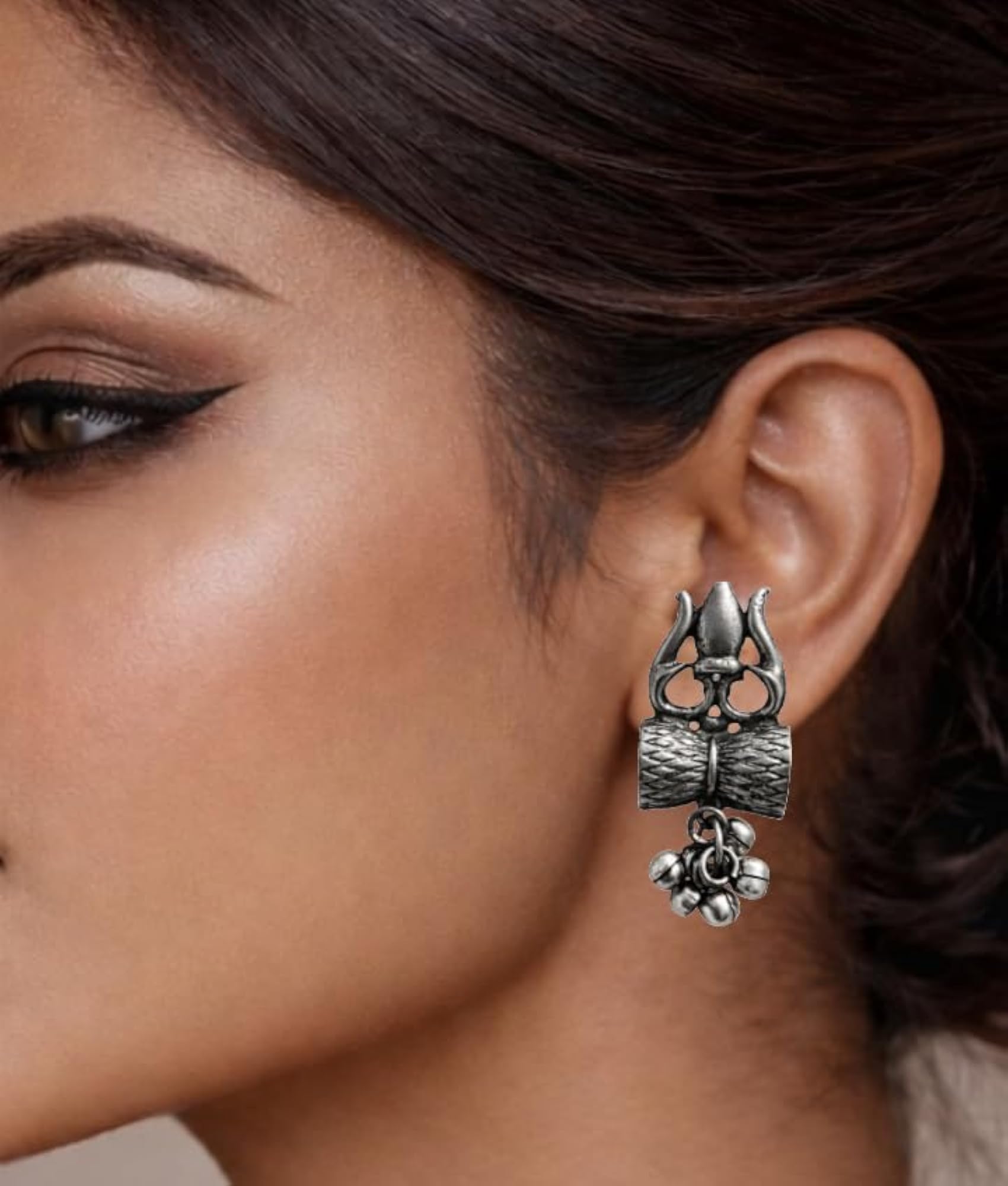 Oxidised Silver Statement Earrings with Ghungroo Charms