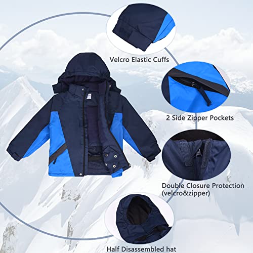 Endirad Boys Waterproof Ski Jacket,Kids Warm Winter Snow Coat,Hooded Fleece Outwear,Windproof Raincoat Navy 9-10 Years #TOP3