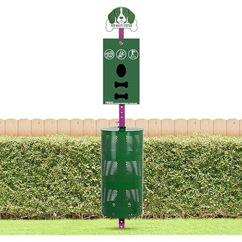 Flybold Dog Waste Station - Outdoor Dog Poop Trash Can with Poop Bag Dispenser - 400 Roll Bags, 200 Pull Bags, 50 Can Liners - Pet Waste Bag Disposal System for Parks and Public Spaces - 13x26 Inches Cover