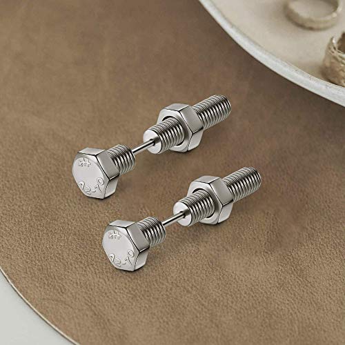 JOVIVI 2 Pairs Punk Stainless Steel 16G Silver Black Screw Stud Earrings for Men Women Body Piercing Jewelry3