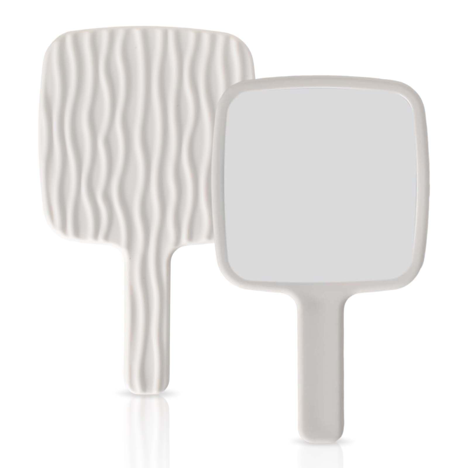 Specchio a Mano con Manico, Specchio Portatile Professionale, Specchio da Barbiere con Maniglia Ergonomica, Specchietto per Dentista, Perfetto per Trucco, Viaggi, Parrucchiere e Rasatura (Bianco)