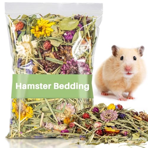 Sukh 150G Hamster Bedding - Flowers & Herbs Odor Control Dwarf Gerbil Robo Katy Habitat Decor Hamster Forage Gerbils Mice Lemmings Degus or Other Small-Sized Pets