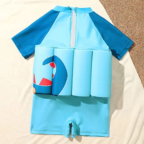 Image of Kids Float Swimsuit with 8 Adjustable Buoyancy Sticks for Baby Boys Girls One Piece Floating Swim Vest Training Aid Swimwear Blue - Short Sleeve 3-4T