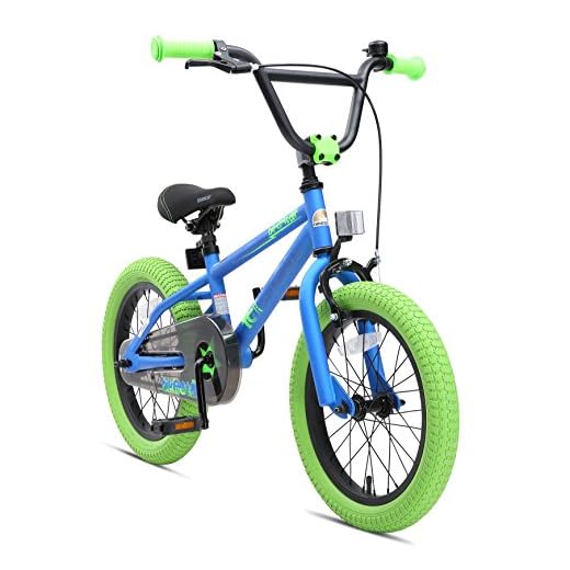 BIKESTAR Barncykel från 4 år med broms | cykel för pojkar och flickor 16" tum BMX | blå grönt