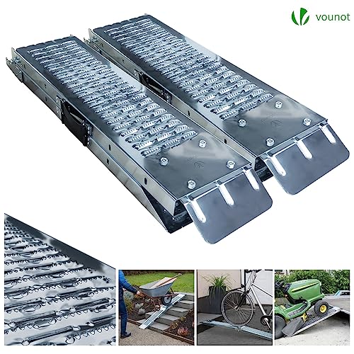 2 Pcs Folding Ramps, Galvanized Steel, 880 lbs Max, Loading Ramp for Moto and Bike Access, Non-Slip Ridges, Size 63'' x 8.9''x1.8''