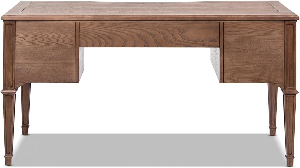 Jennifer Taylor Home JTH Luxe Dauphin Gold Accent 5-Drawer Wood Executive Desk, Natural Brown Ash Wood