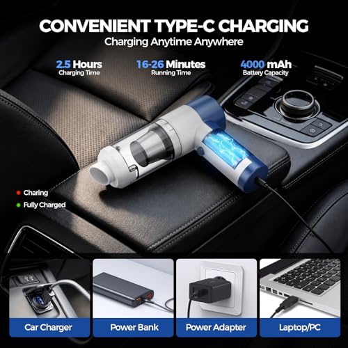 WEBOLLY Cordless Car Vacuum — 16 kPa USB-C Handheld with 4-in-1 Blower & Pump — view 5