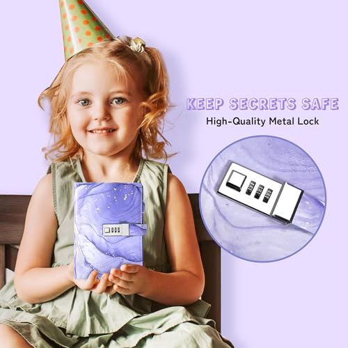 Image of Diary with Lock for Girls, A5 Password Refillable Lined Journal Kit Locked Diary, Cute Stuff Christmas Birthday Gifts for Girls 6 7 8 9 10 11 12 13 14 Year Old Girl Toys, Teen Girl Gifts, Purple