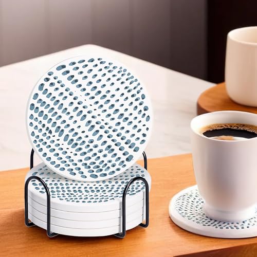 Image of The Better Home Diatomite Coasters Set of 6 (Dia - 10cm) | Dining Table Decor Accessories | Cups /Coffee Mugs /Glasses Coaster Set | Glass Cover Lid | Kitty Party Return Gifts for Women (White Print)