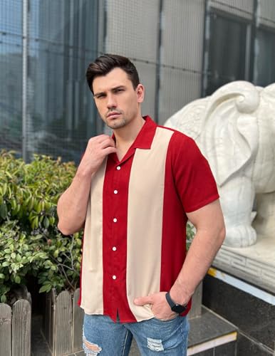 Image of COOFANDY Men's Vintage Bowling Shirt Short Sleeve Button Down Summer Cuba Beach Shirts