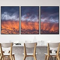 3 Piece Framed Canvas Wall Art Sky Sunset Gradients Industrial Modern Art Multicolor Patterns - 16