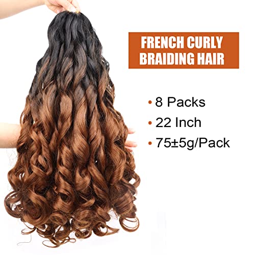 French Curly Braiding Hair 22 Inch 8 Packs French Braiding Hair Pre Stretched For Box Braids Ombre Braiding Hair Spanish Curly Braiding Hair Silky Braiding Hair French Curl Crochet Braids Hair Extensions(22 Inch/Pack Of 8, B29) #TOP1