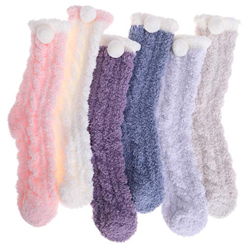 Girls Womens Girls Fuzzy Socks Soft Warm Slipper Cabin Fleece Plush Fluffy Sleep Cozy Winter Stocking Stuffers Christmas Adult Socks?Mix Color A (6 Pairs)?