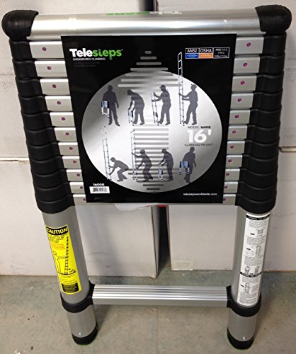 Telesteps 1600E Fully Automatic Telescoping Ladder, with Patented One-Touch Release, OSHA Compliant 12.5 ft Extended Height, Up to 16 ft Reach May be Possible, Telescoping Extension Ladder