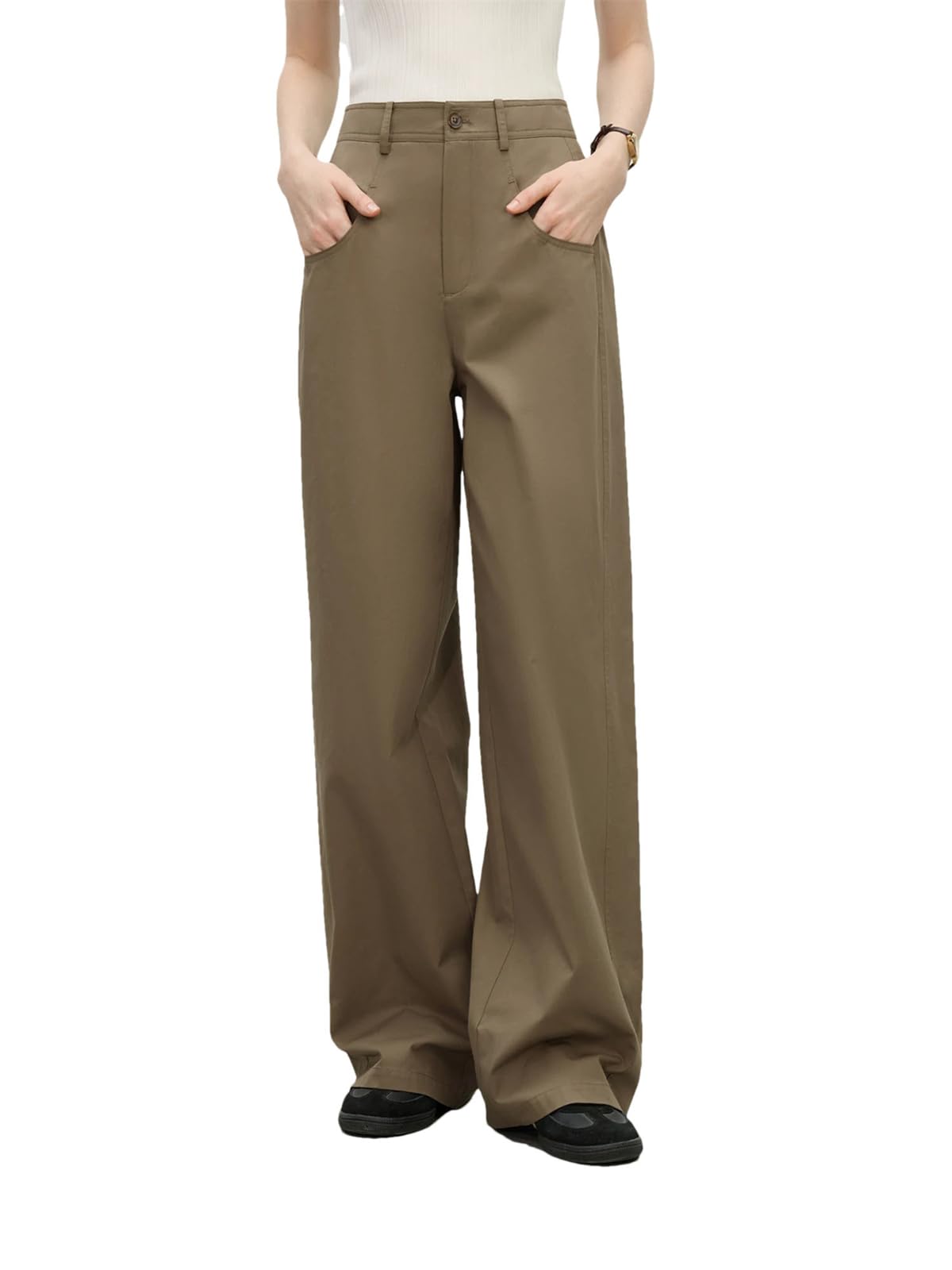 Womens Loose Straight Leg Pants Loose Casual Streetwear Work Pocket Trousers