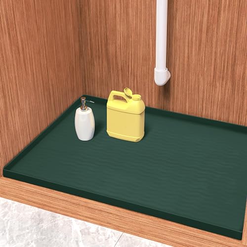 Image of URMONA Waterproof Silicone Under Sink Mat 31'' x 22'' Shelf Liner for Kitchen and Bathroom, Cabinet and Counter Protector, Storage and Organizers, Litter Mat, Pet Cat Puppy Essentials(Green)