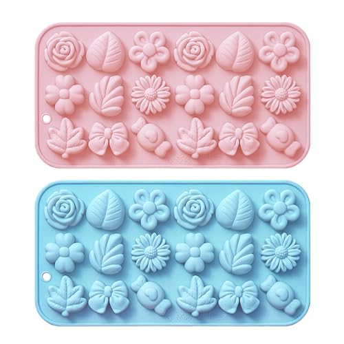 SYEYCW 2 Pcs Silicone 3D Flower Chocolate Molds Reusable 18 Cavity Non Stick Moulds for Wax Melts Chocolate Candy Ice Cubes Jelly Soap Dessert and Pudding